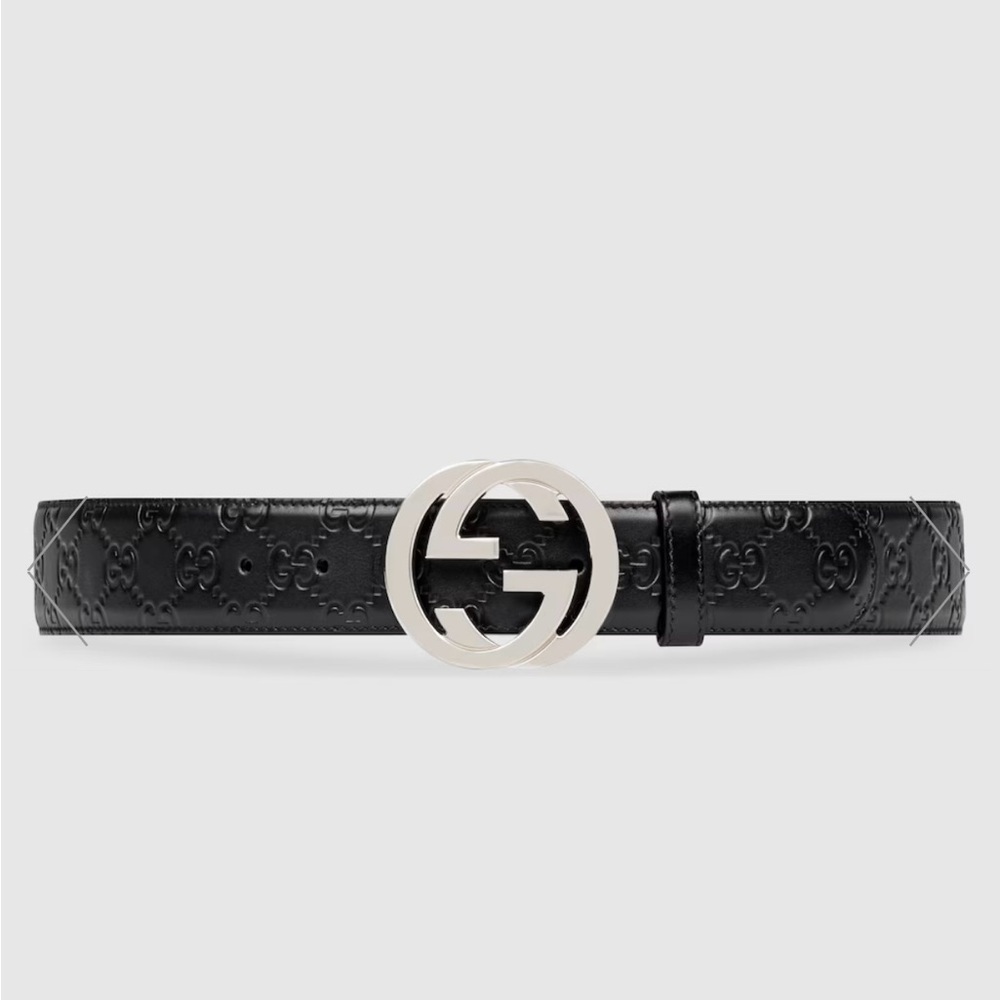Gucci Black and Silver Belt with Iconic GG Buckle